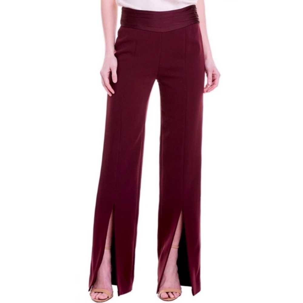Jonathan Simkhai Satin Split Leg Pants In Sienna Burgundy